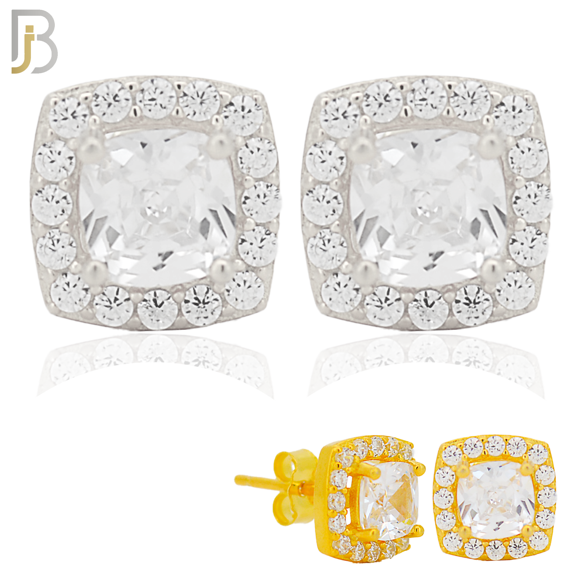 925-ES271- .925 Sterling Silver Rounded Edge Square with Multi Zircon Design Earrings Stud image 0