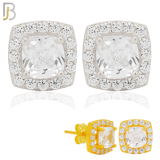 925-ES271- .925 Sterling Silver Rounded Edge Square with Multi Zircon Design Earrings Stud image 0