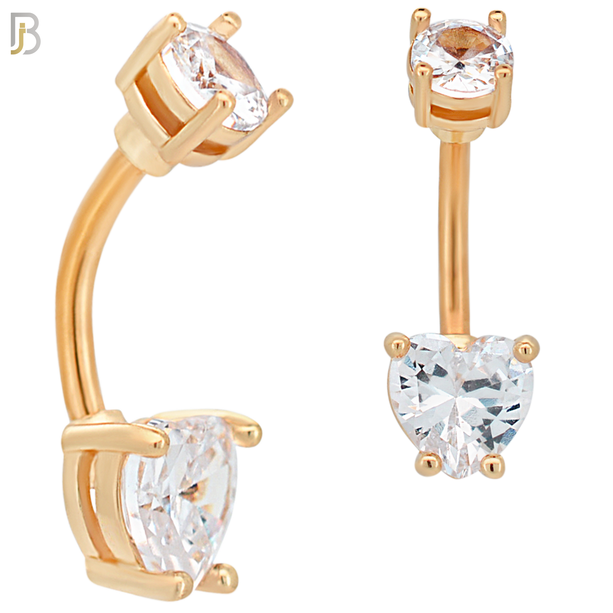 NB06R - 316L Stainless Steel Rose Gold Plated Heart Prong Setting Zircon  Banana Belly Navel Ring  (PACK OF 6) image