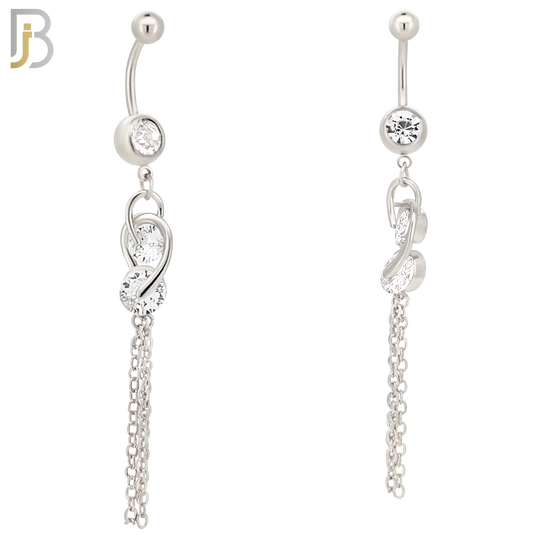 N0112  - 316L Stainless Steel Dangling Double CZ Chain Drop Belly Ring image 1