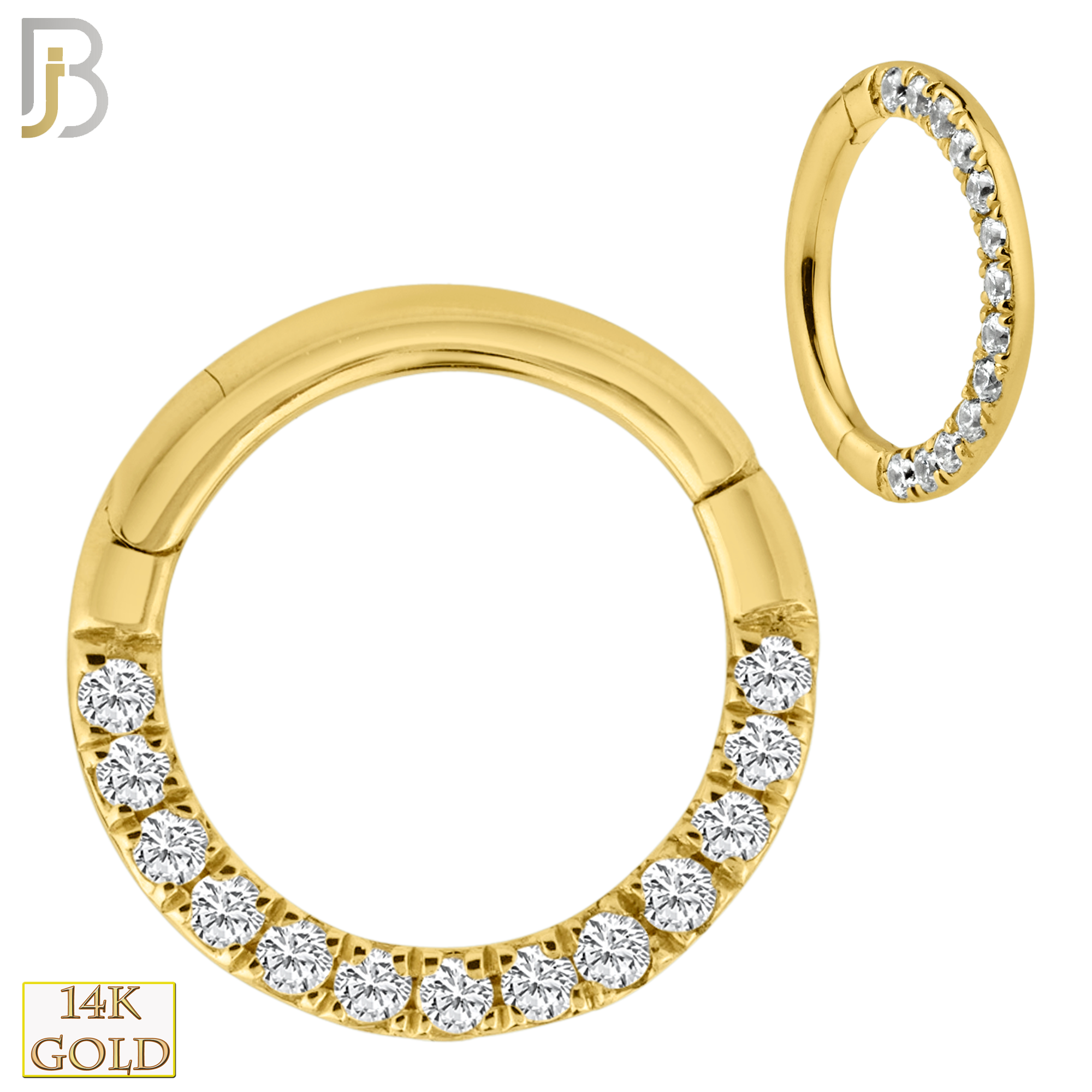 14-CT70YC - 14K Solid Gold Hinged Hoops with Multi Zircon image