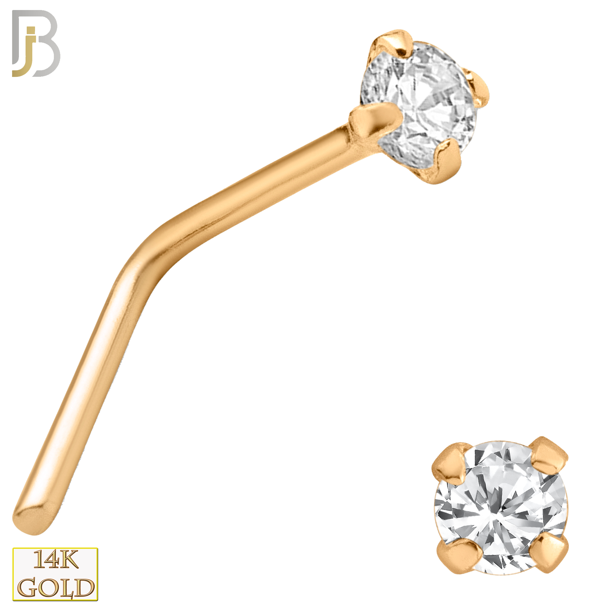 14-NR10CR-22 - 14k Solid Rose Gold 22g Prong Setting  Round Cubic Zircona L-Shape - 1.5mm image