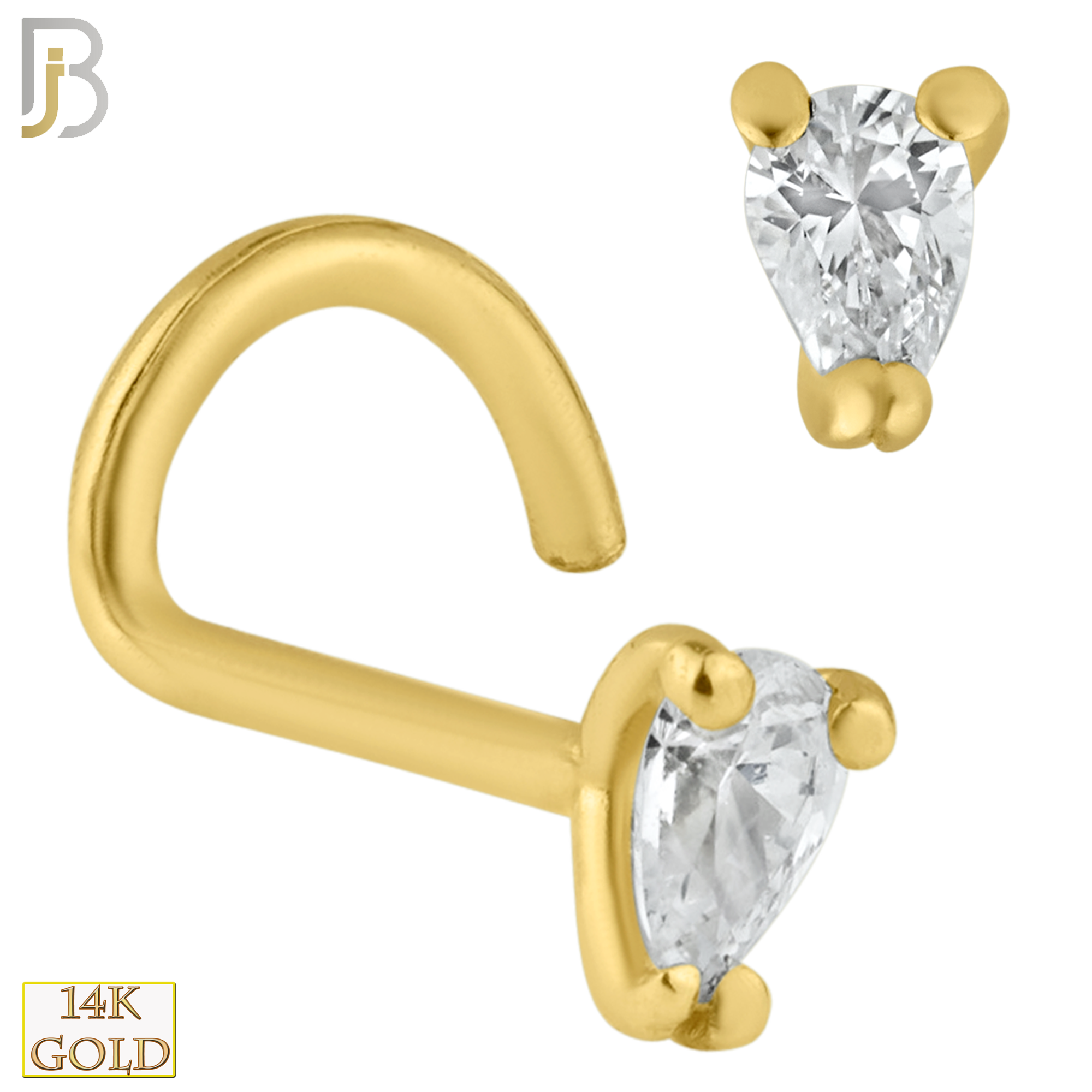 14-NR32C- 14k Solid Gold Nose Screw with Tear Drop Shape CZ in Prong Setting - Yellow Gold image