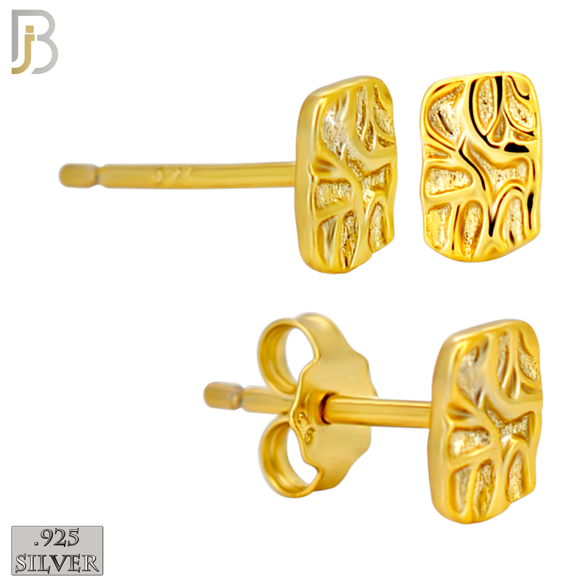 925-ES518 - 925 Sterling Silver Flat (Thin) Rectangle Nugget Push Back Earrings - 4x6mm image