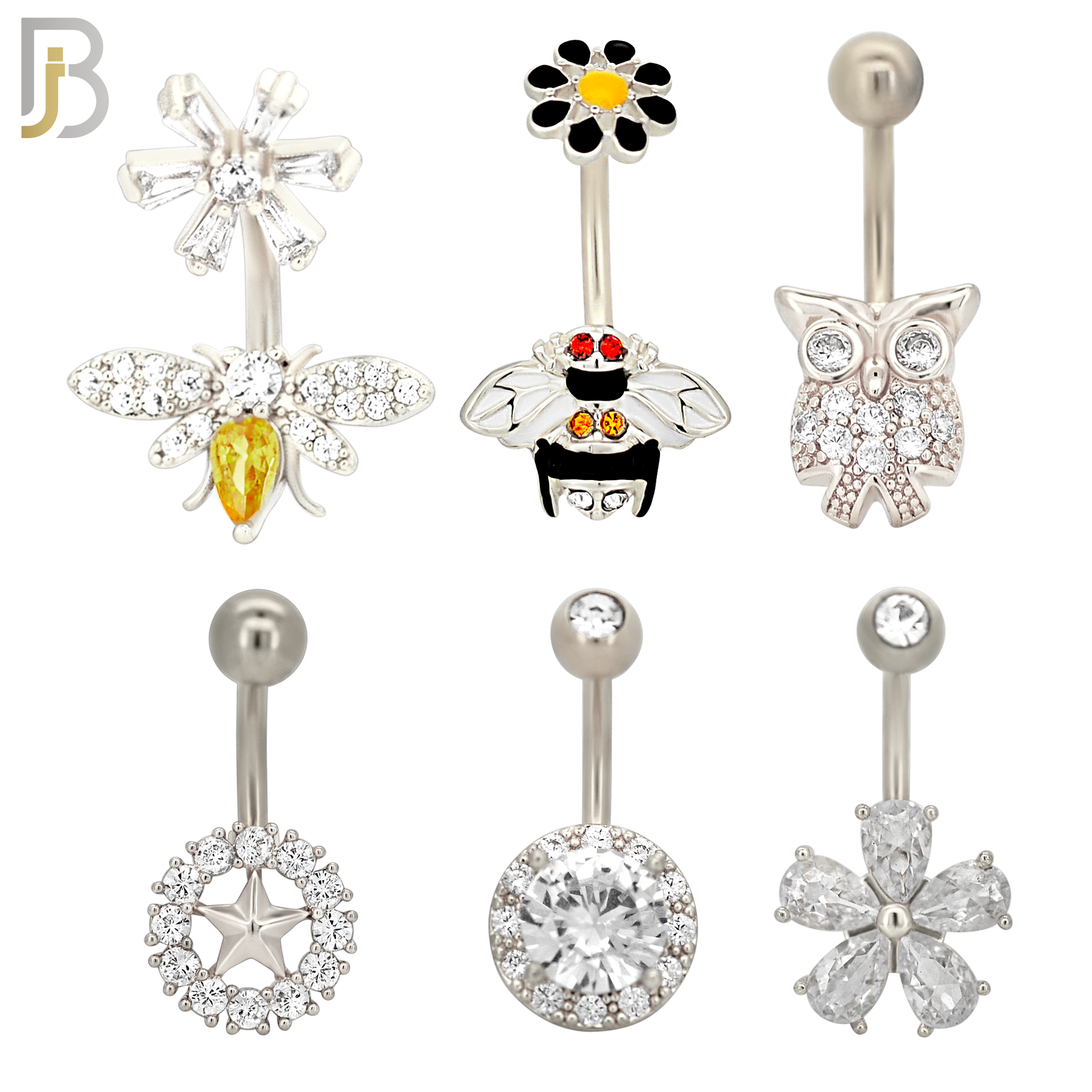 PK-NB40 - 316L Surgical Steel Different Designs Banana Navel 14g 10mm Length Pack of 24 image 1