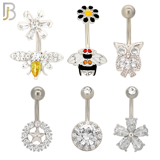 PK-NB40 - 316L Surgical Steel Different Designs Banana Navel 14g 10mm Length Pack of 24 image 1