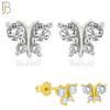 925-ES61 - .925 Sterling Silver Butterfly Design Zircon Earring Stud image 0