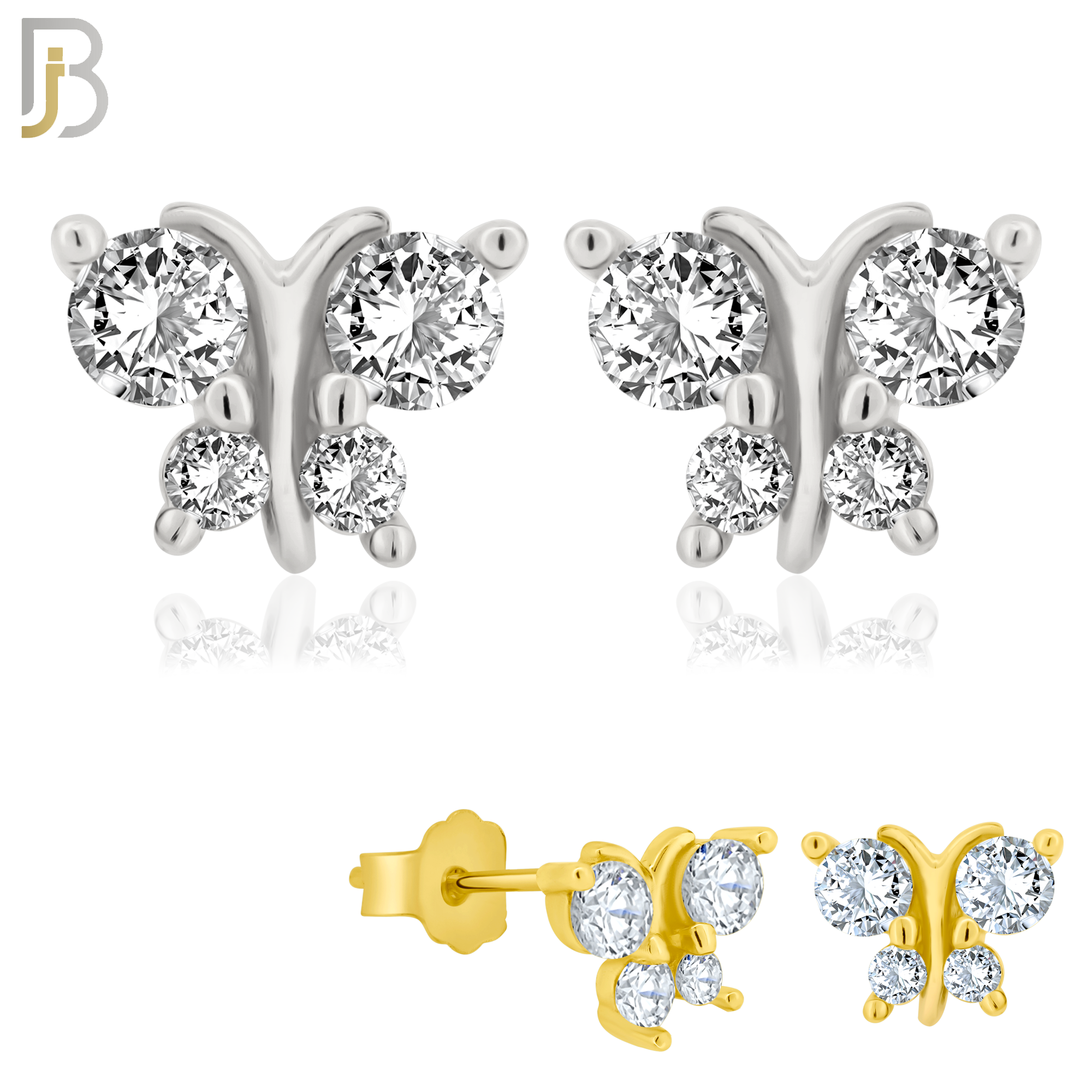 925-ES61 - .925 Sterling Silver Butterfly Design Zircon Earring Stud image 0