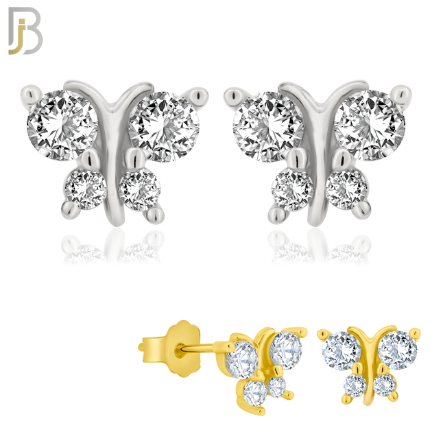 925-ES61 - .925 Sterling Silver Butterfly Design Zircon Earring Stud image 0