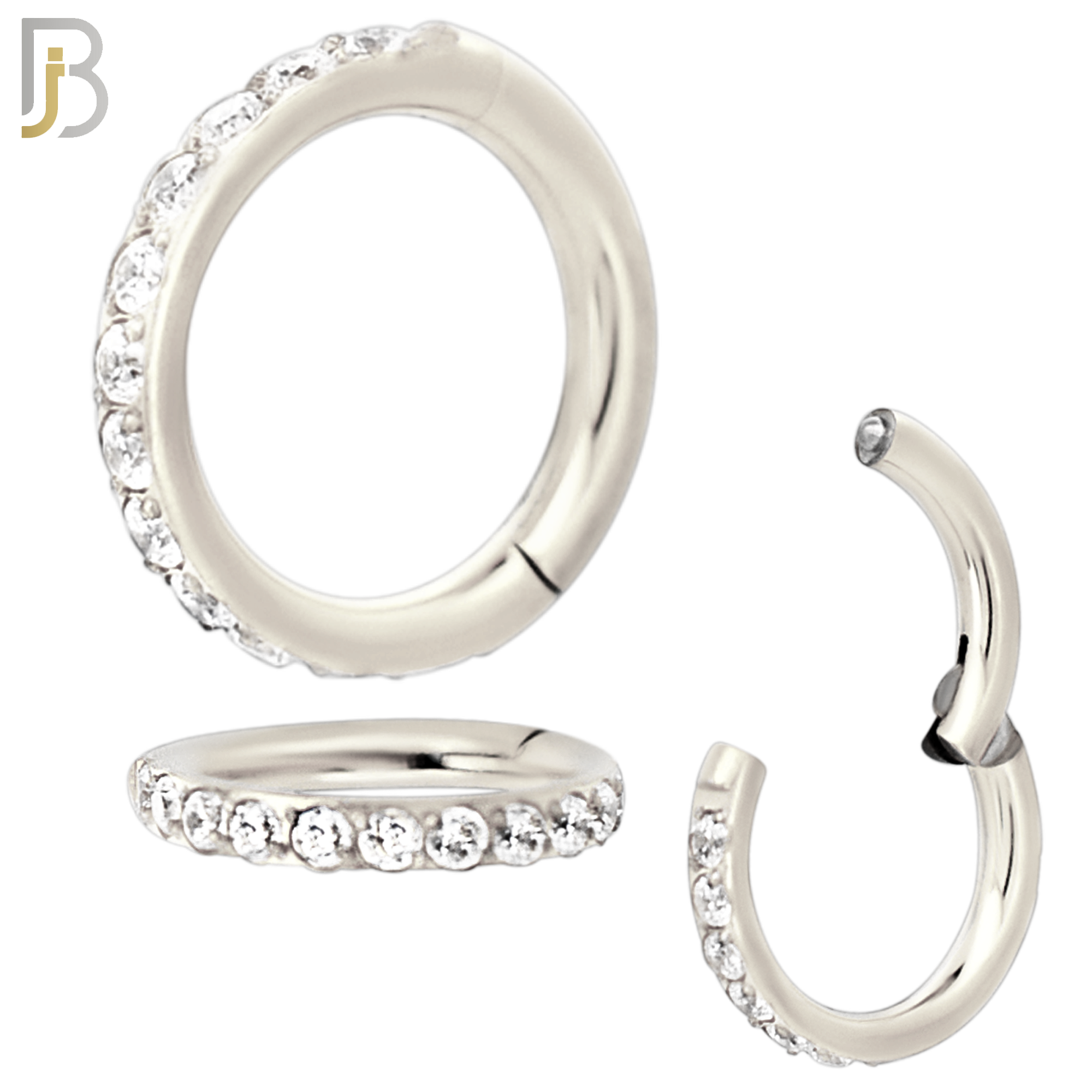 CT94S - 316 Stainless Steel Hinged Hoop with Multi CZ Gems Nose Rings (PACK OF 6) image 1
