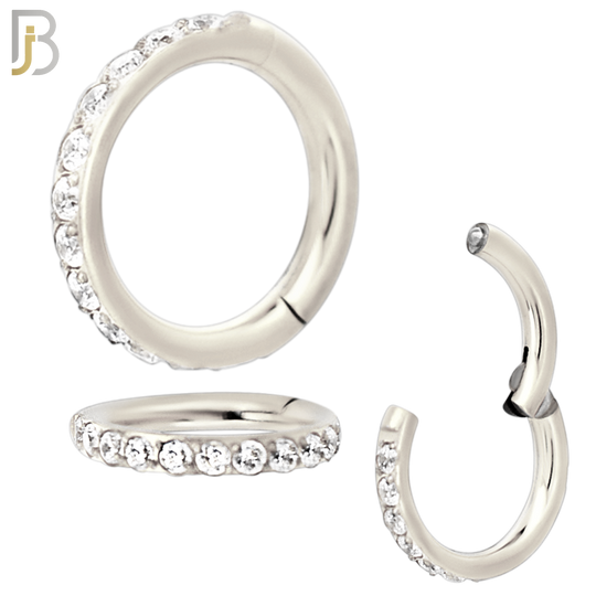 CT94S - 316 Stainless Steel Hinged Hoop with Multi CZ Gems Nose Rings (PACK OF 6) image 1