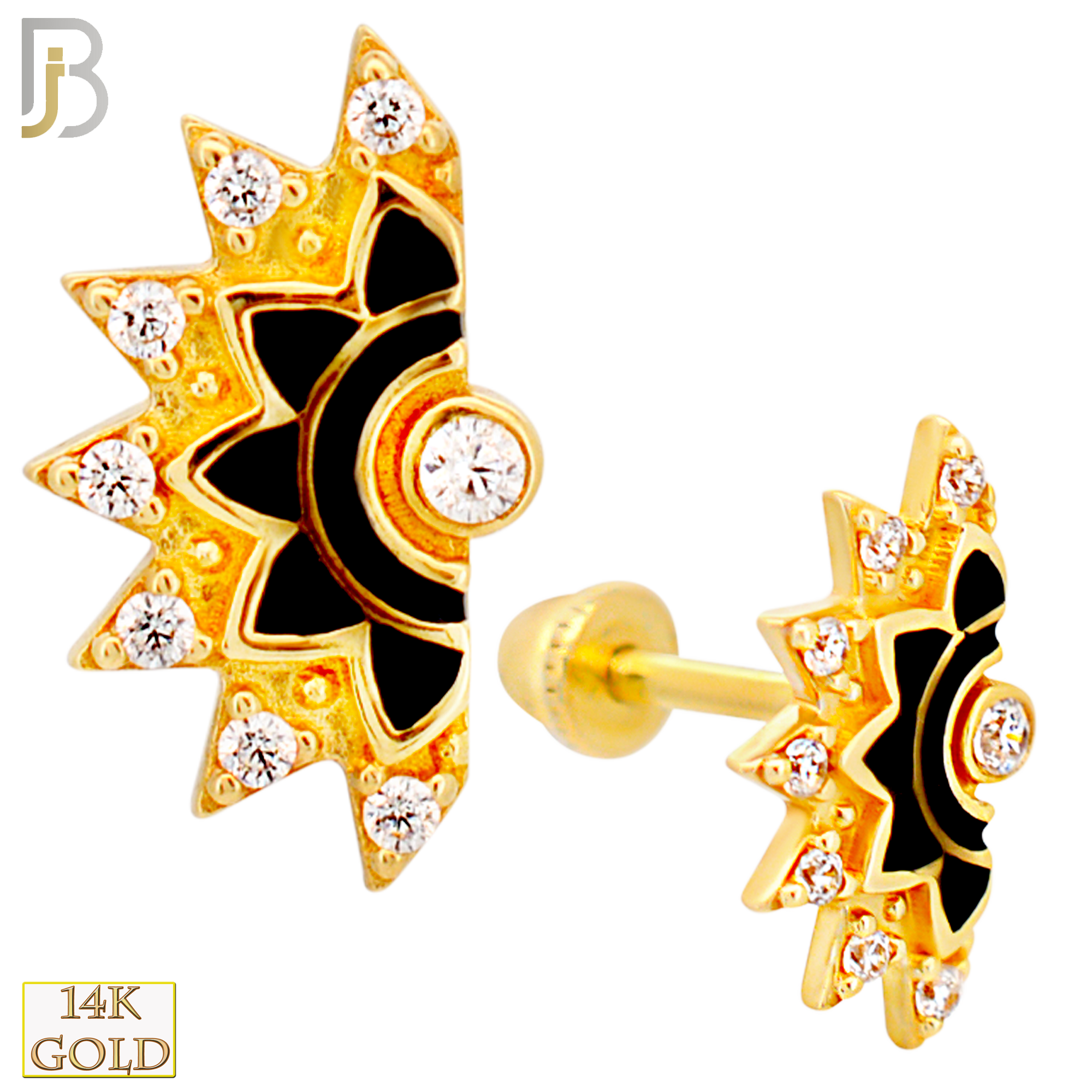 14-TB48 - 14k Yellow Gold 7 Point Fan with Black Coating Tragus Barbell with Baby Screw Backing image 0