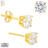 925-ES71-GC - .925 Sterling Silver Gold Plated Earring Stud Casting Round Prong Setting Clear Zircon - 6mm image