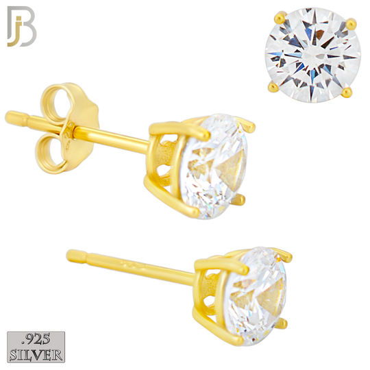 925-ES71-GC - .925 Sterling Silver Gold Plated Earring Stud Casting Round Prong Setting Clear Zircon - 6mm image