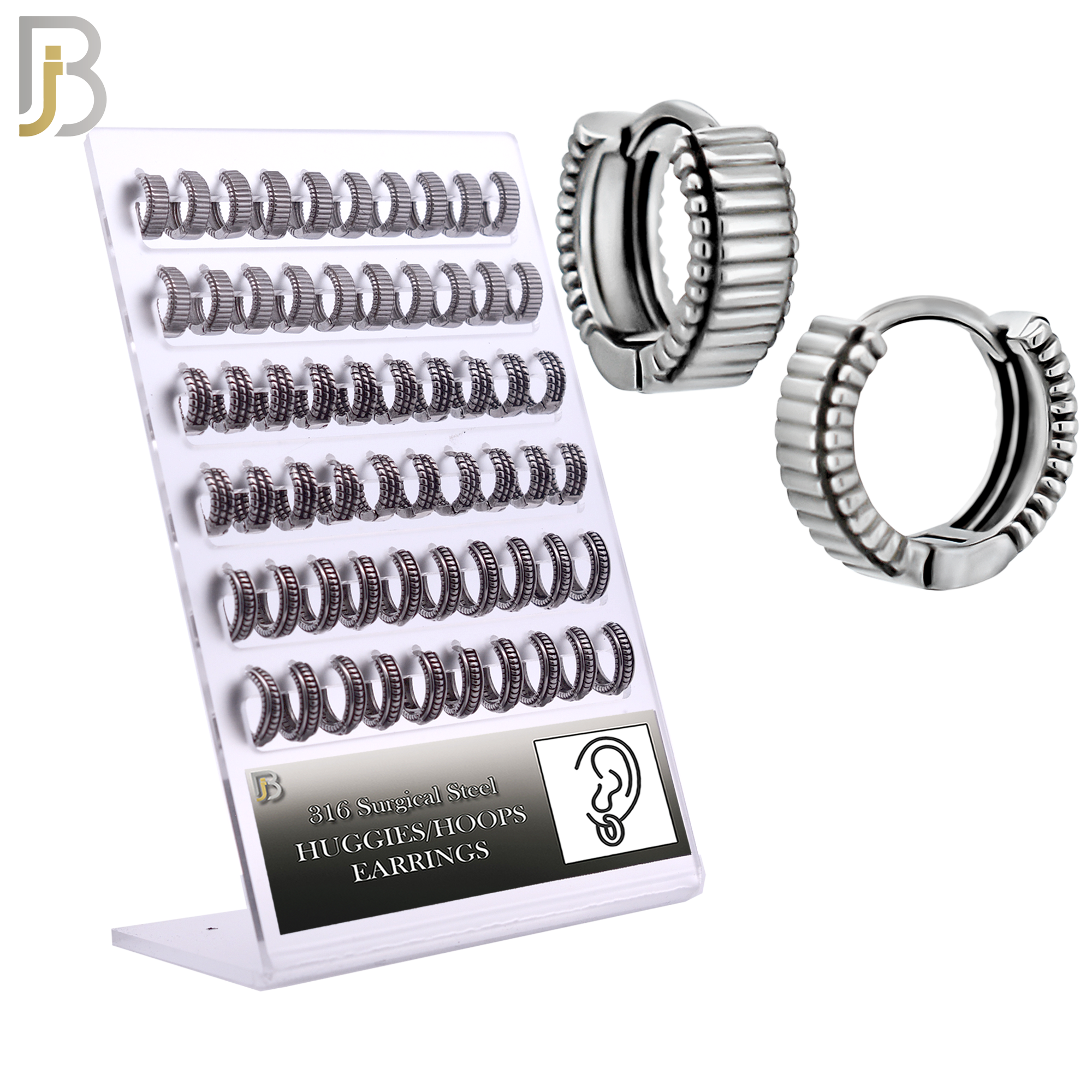 PK-ESMX05S - Surgical Steel 3 Style Tribal Design Huggie Hoop Earrings – Pack of 30 Pairs image 0