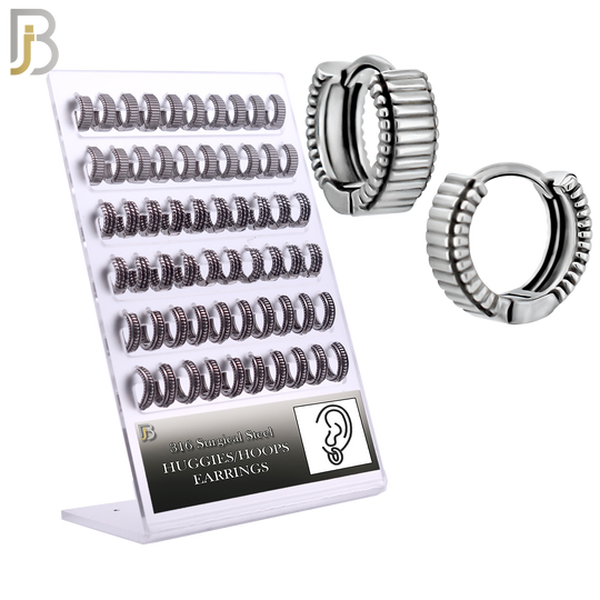 PK-ESMX05S - Surgical Steel 3 Style Tribal Design Huggie Hoop Earrings – Pack of 30 Pairs image 0