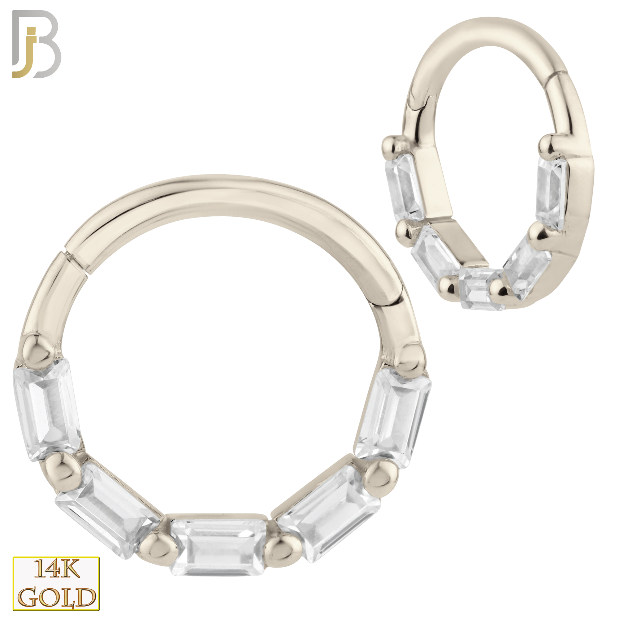 14-CT58 - 14K Solid Gold Hinged Hoops with Baguette Zircon image 1