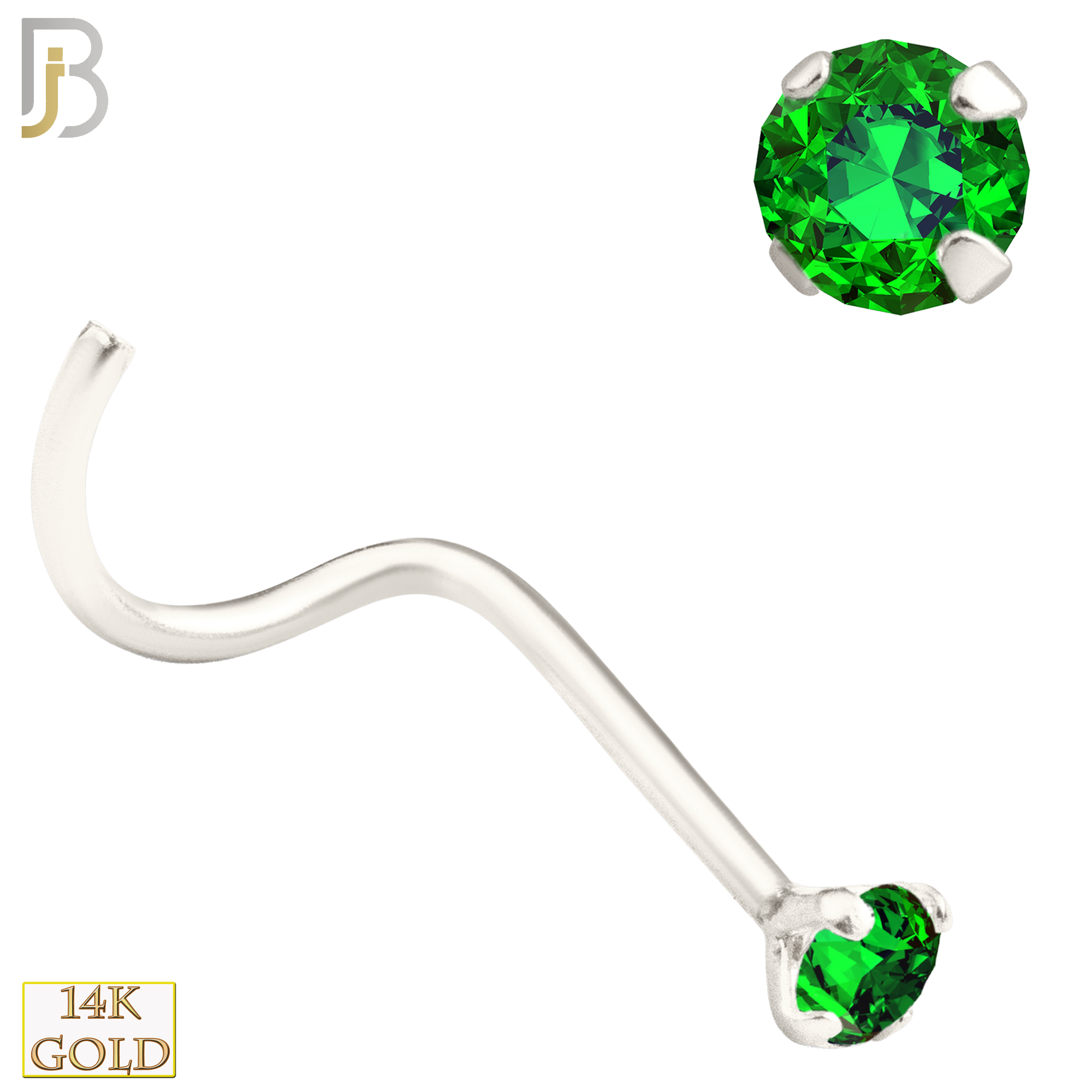 14-NR03CWE - 20g 14k White Gold Nose Screw with Emerald Colored CZ - 2mm image