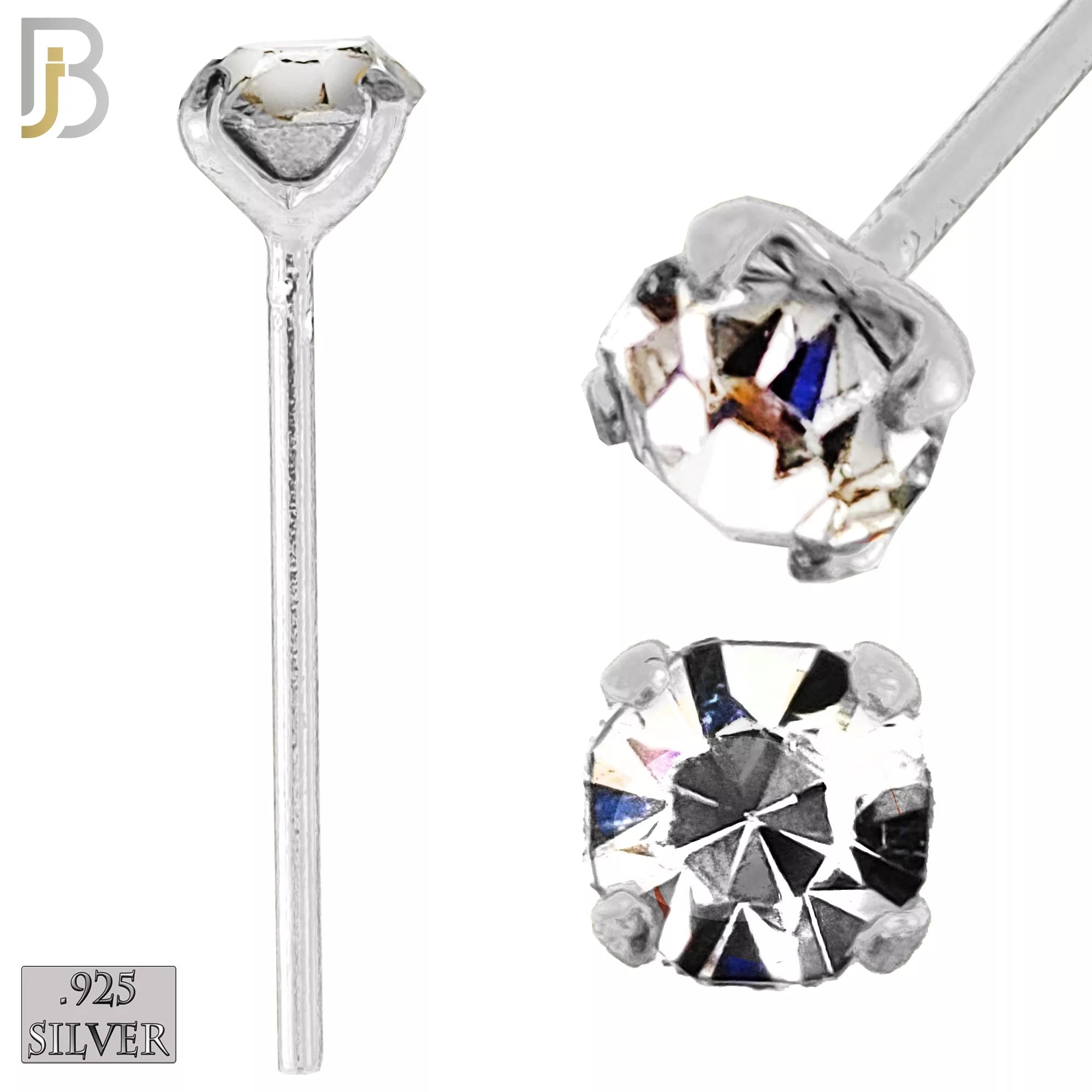925-PK-NR02 - .925  Sterling Silver Nose Stud "Bend It Yourself" Round Zircon Prong Setting image 1