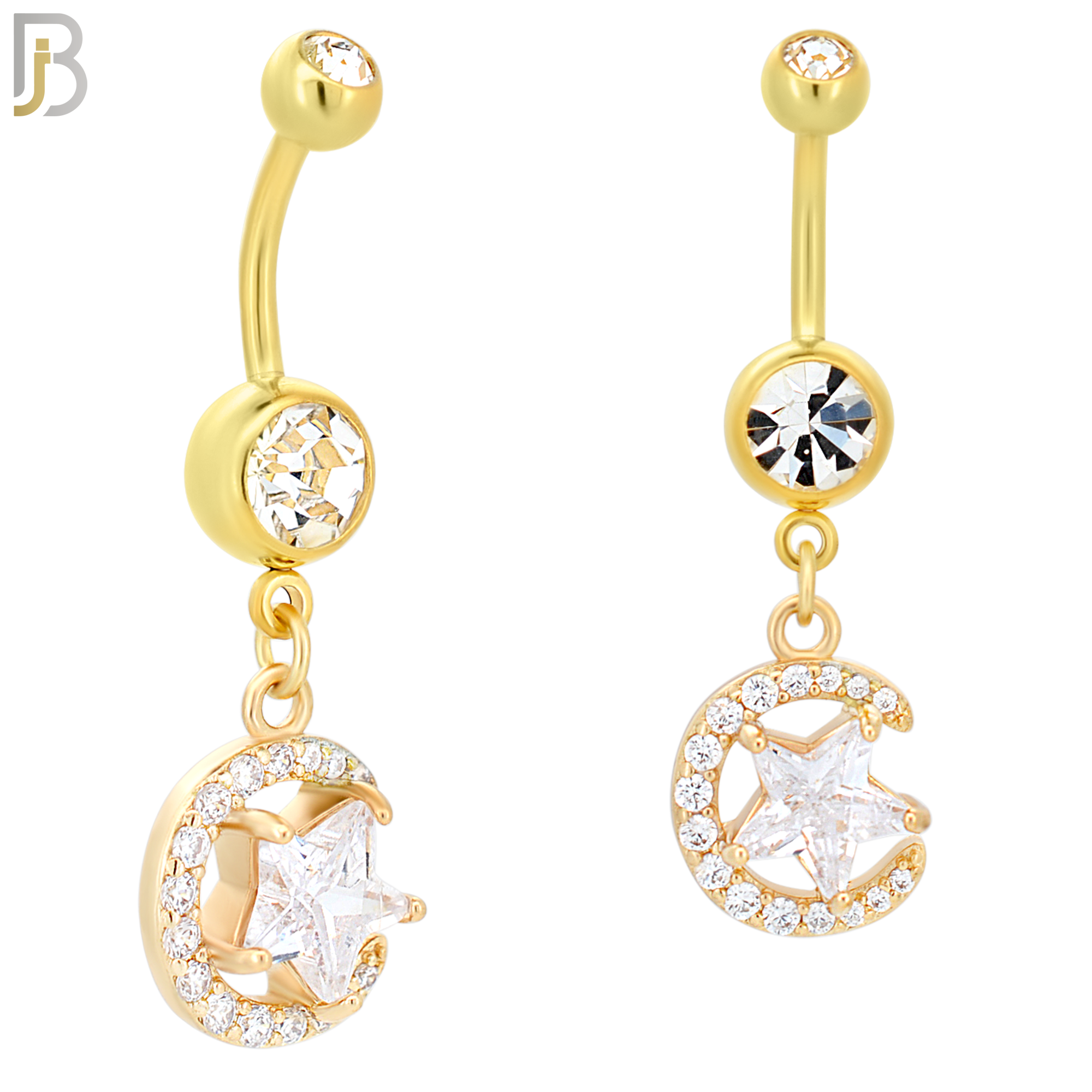 N010 - 316L Stainless Steel Dangling Crescent Moon and Star Zircon Design Belly Ring with 4mm Screw Ball image 2