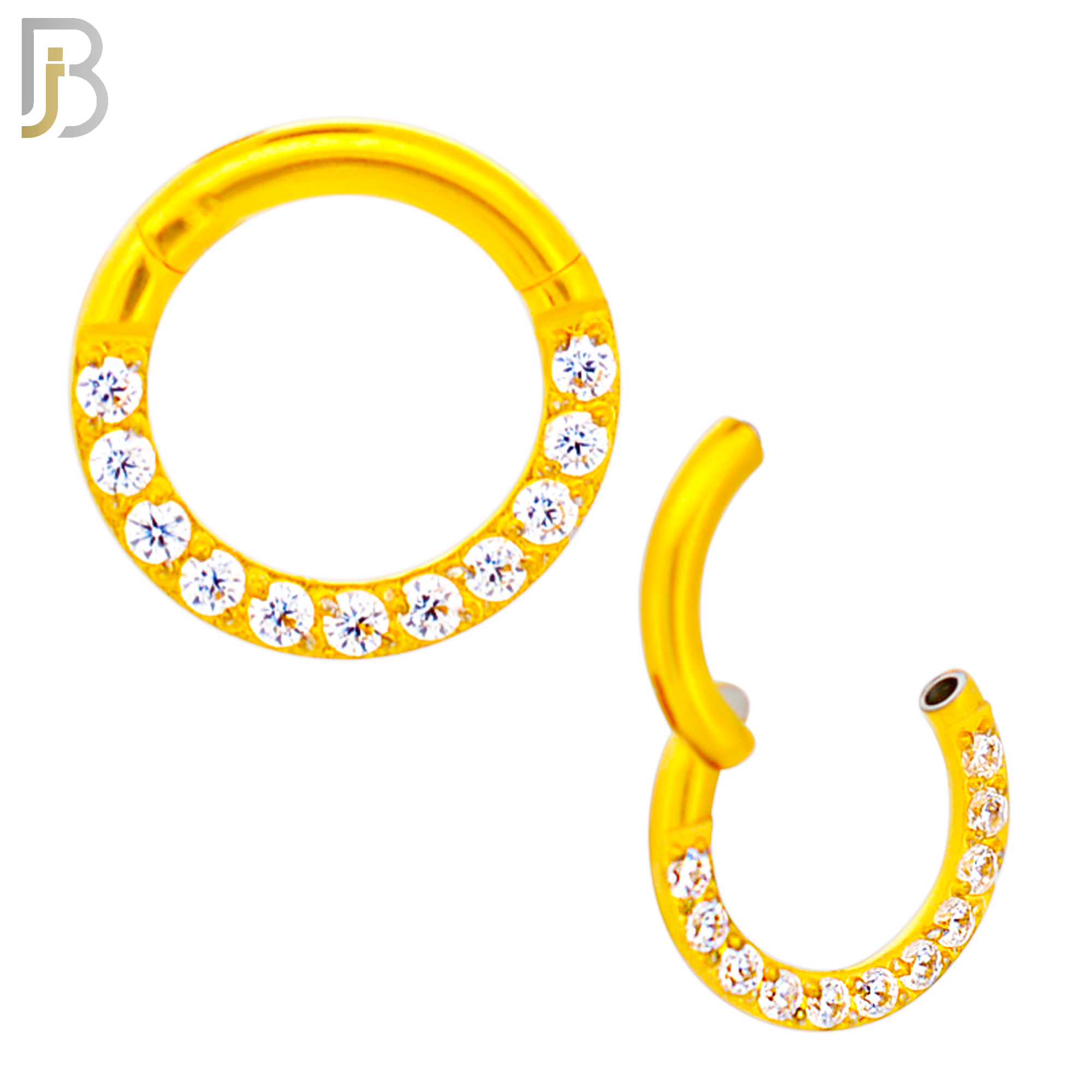 CT93G -  316 Stainless Steel Gold Plated Hinged Hoop with CZ Gems Nose Rings (PACK OF 6) image 1