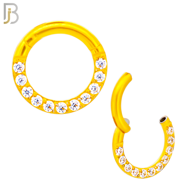 CT93G -  316 Stainless Steel Gold Plated Hinged Hoop with CZ Gems Nose Rings (PACK OF 6) image 1