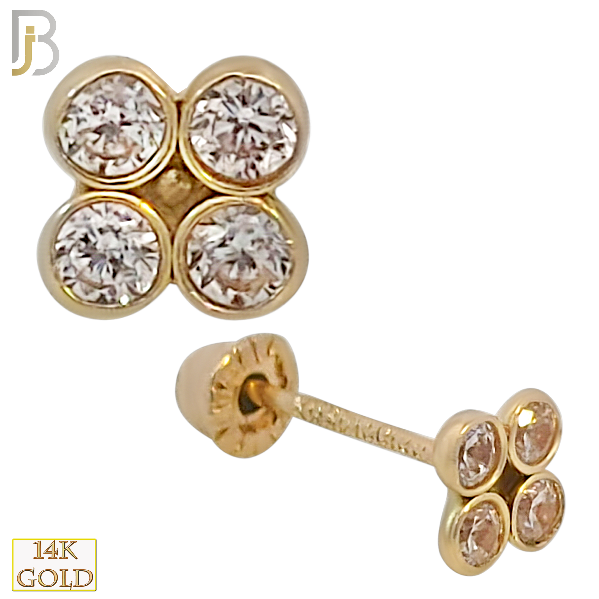 14k Solid Gold Four Bezel Set CZ in Cluster Stud Earrings - Screw Back image 0
