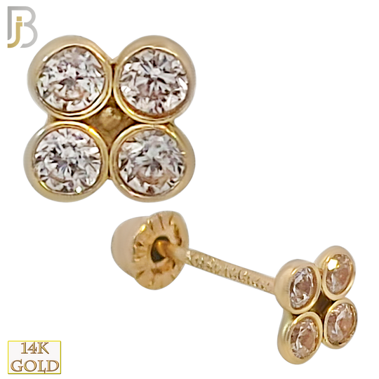 14k Solid Gold Four Bezel Set CZ in Cluster Stud Earrings - Screw Back image 0