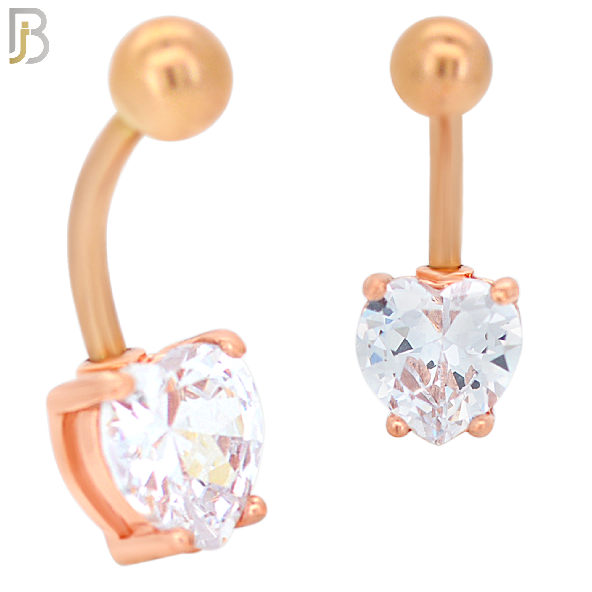 NB64 - 316L Stainless Steel Banana Belly Ring with Prong Set 8mm Heart Shaped Cubic Zirconia image 4