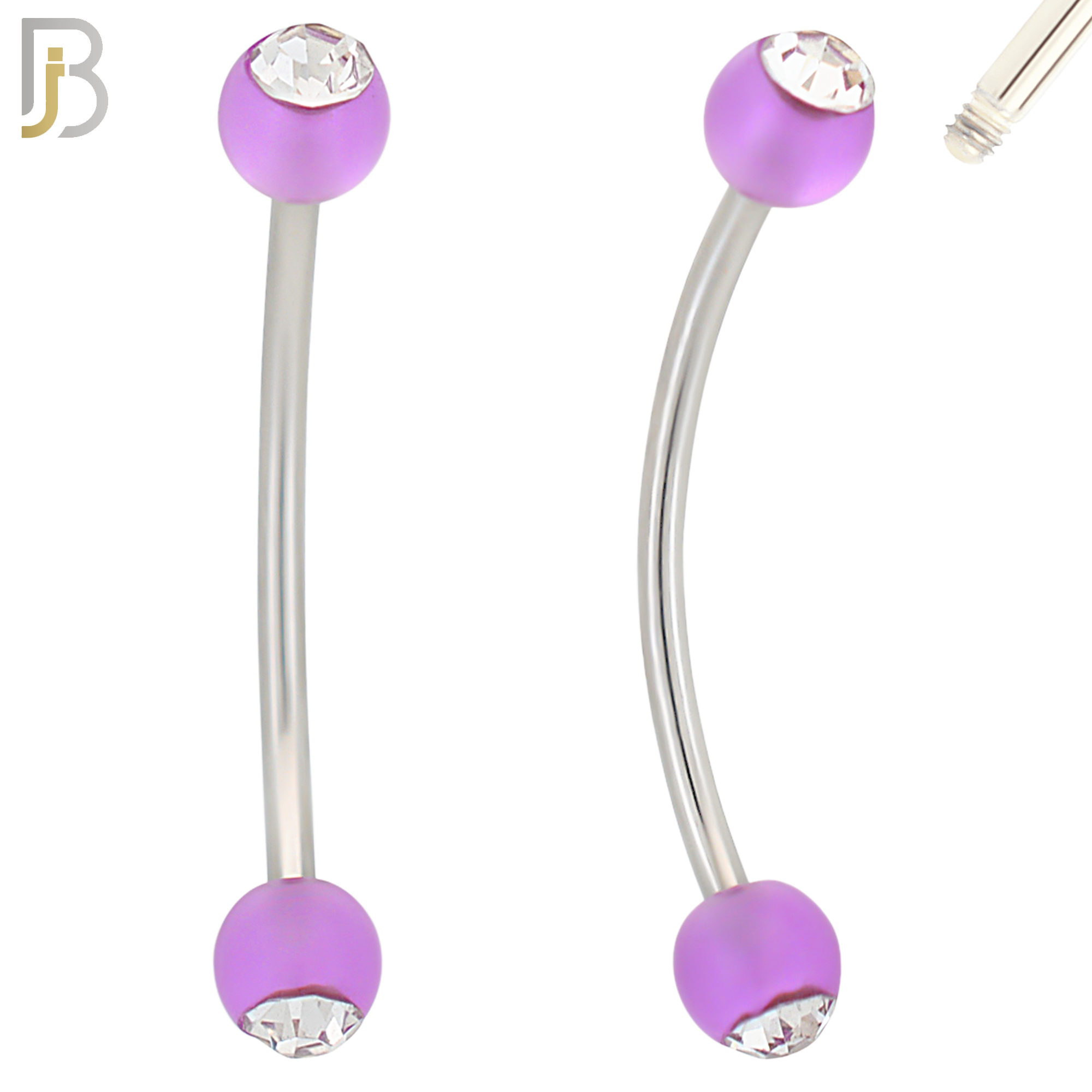 EC07G - 316L Surgical Steel Glow in the Dark Acrylic Ball with Clear Zircon Curved Barbell Externally Threaded (PACK OF 6) image 1