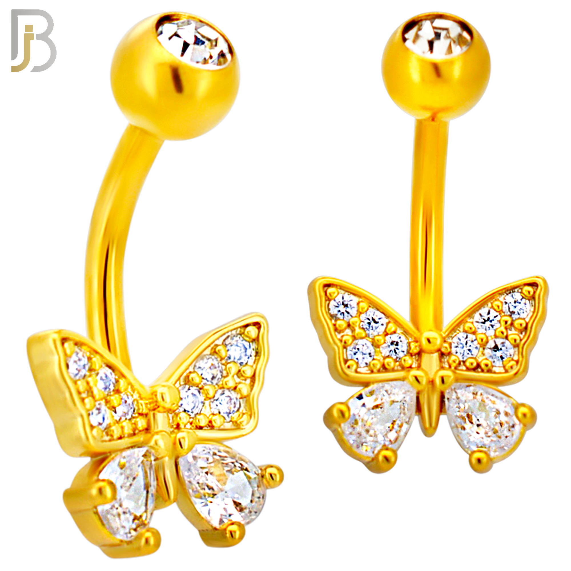 NB110 - 316L Surgical Steel Butterfly with Pear CZ in Both Lower Wings Belly Ring image 2