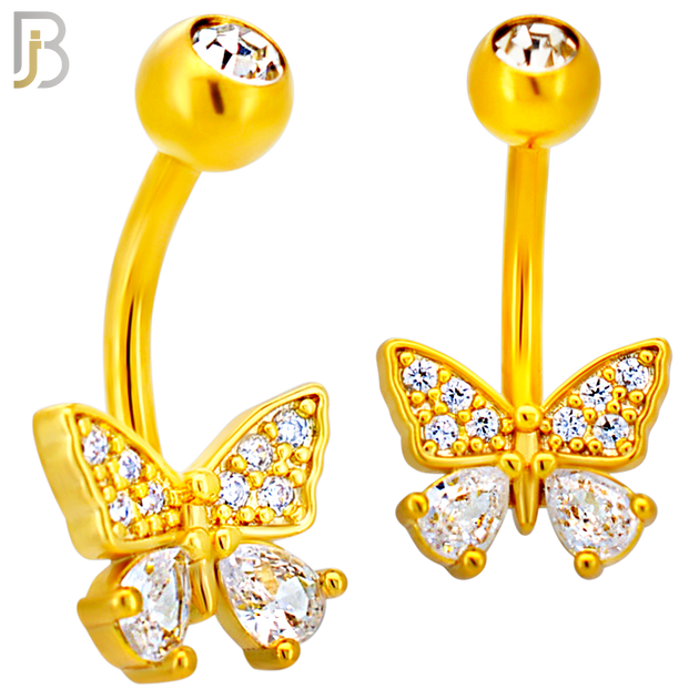 NB110 - 316L Surgical Steel Butterfly with Pear CZ in Both Lower Wings Belly Ring image 2