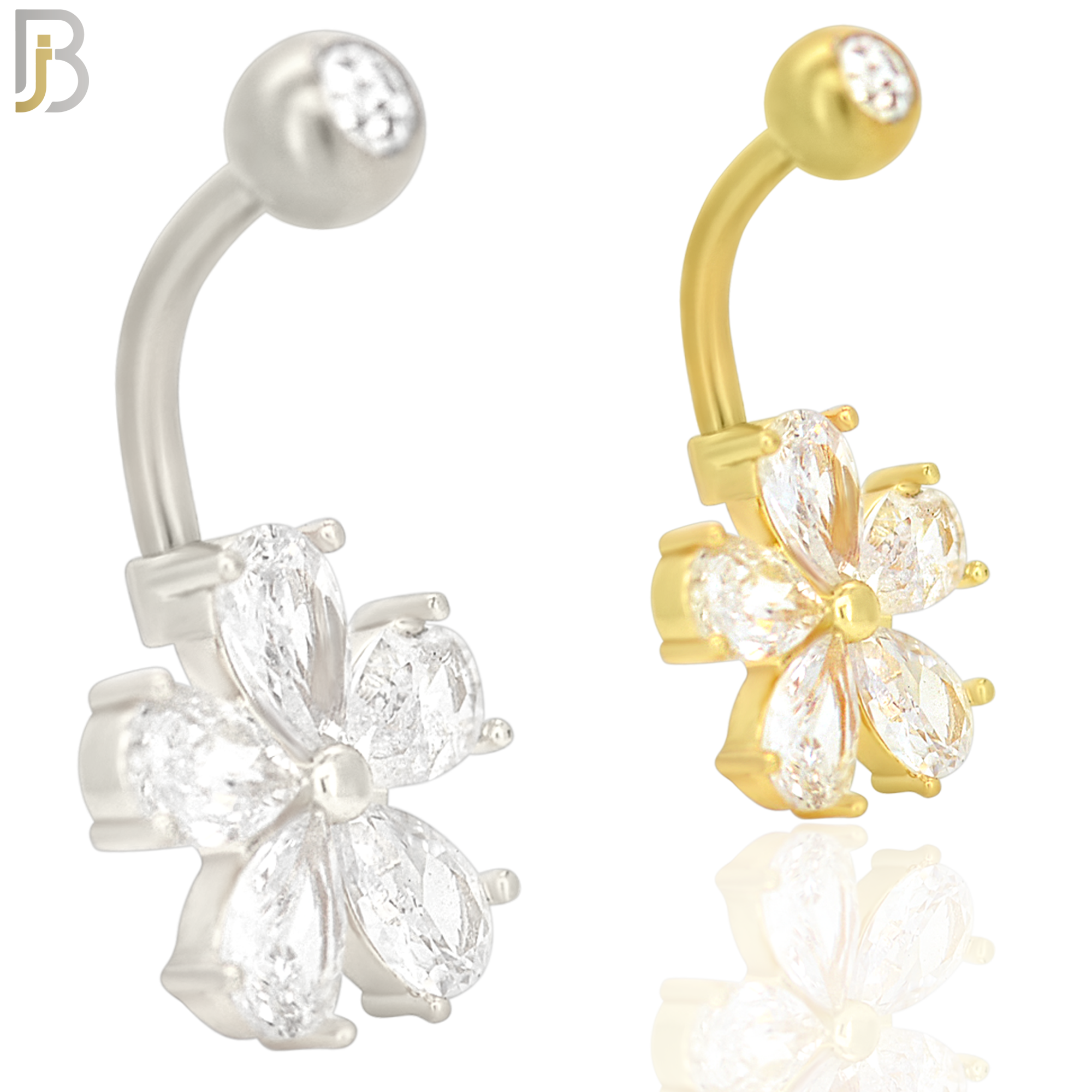 NB10 - 316L Stainless Steel Flower  Zircon  Banana Belly Navel Ring image 0