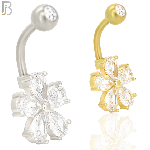NB10 - 316L Stainless Steel Flower  Zircon  Banana Belly Navel Ring image 0