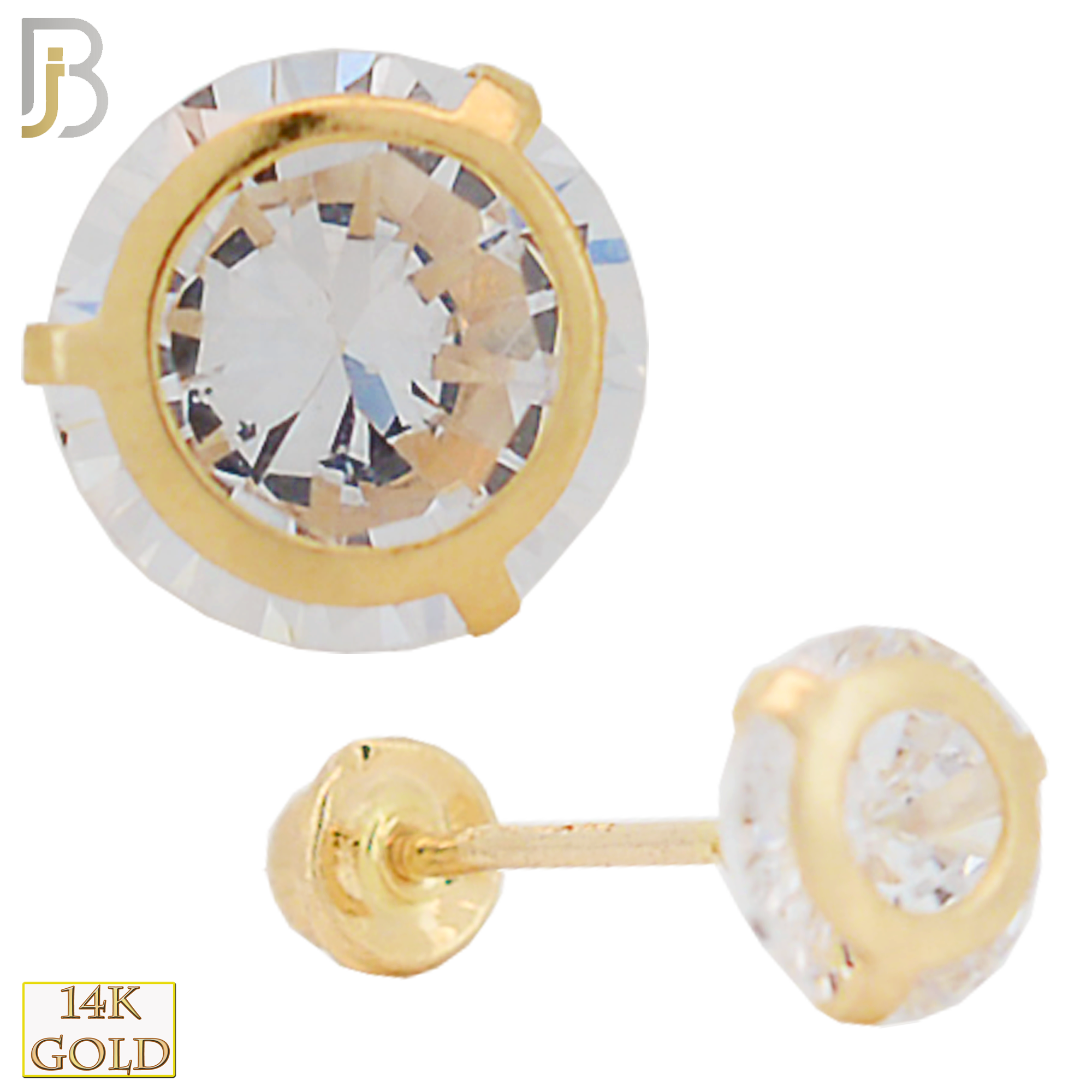 14-ES39YC - 14k Yellow Gold Screw Back Stud Earrings Stamping Circle Prong Setting with Round Clear Zircon image 0
