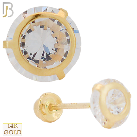14-ES39YC - 14k Yellow Gold Screw Back Stud Earrings Stamping Circle Prong Setting with Round Clear Zircon image 0