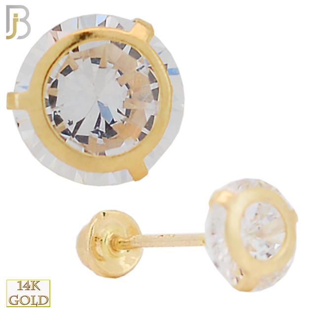 14-ES39YC - 14k Yellow Gold Screw Back Stud Earrings Stamping Circle Prong Setting with Round Clear Zircon image 0