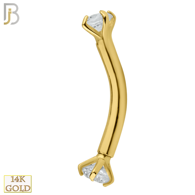 14-EC04 - 14k Solid Gold Eyebrow Prong Setting Zircon Design Internal Threaded Screw image