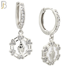 ES490 - 316L Stainless Steel Dangling Virgin Mary with Six Surrounding Hearts Huggies Earrings image 1