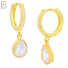ES13 - 316L Stainless Steel Dangling Teardrop with Zircon Design Huggies Clip On image 2