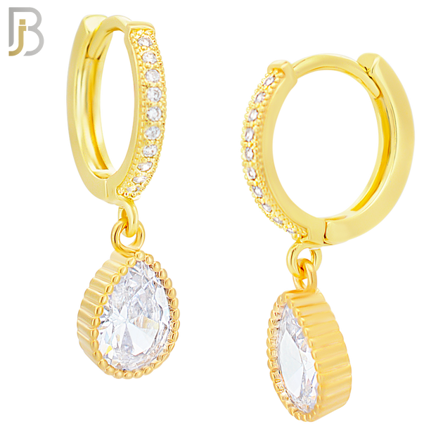 ES13 - 316L Stainless Steel Dangling Teardrop with Zircon Design Huggies Clip On image 2