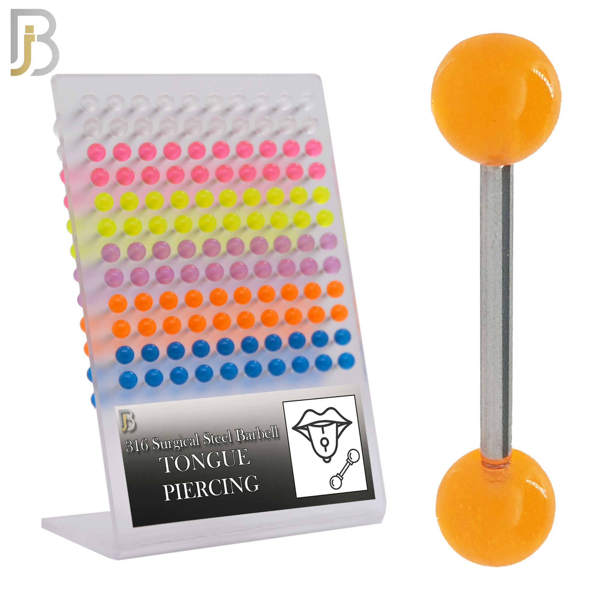 PK-BB03G - 316L Surgical Steel Barbell with Glow in the Dark Acrylic Ball Screw External Threaded Pack of 120 image 0