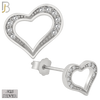 925-ES139 - .925 Sterling Silver Hollow Heart Design with Zircon Design Earring Stud image 1