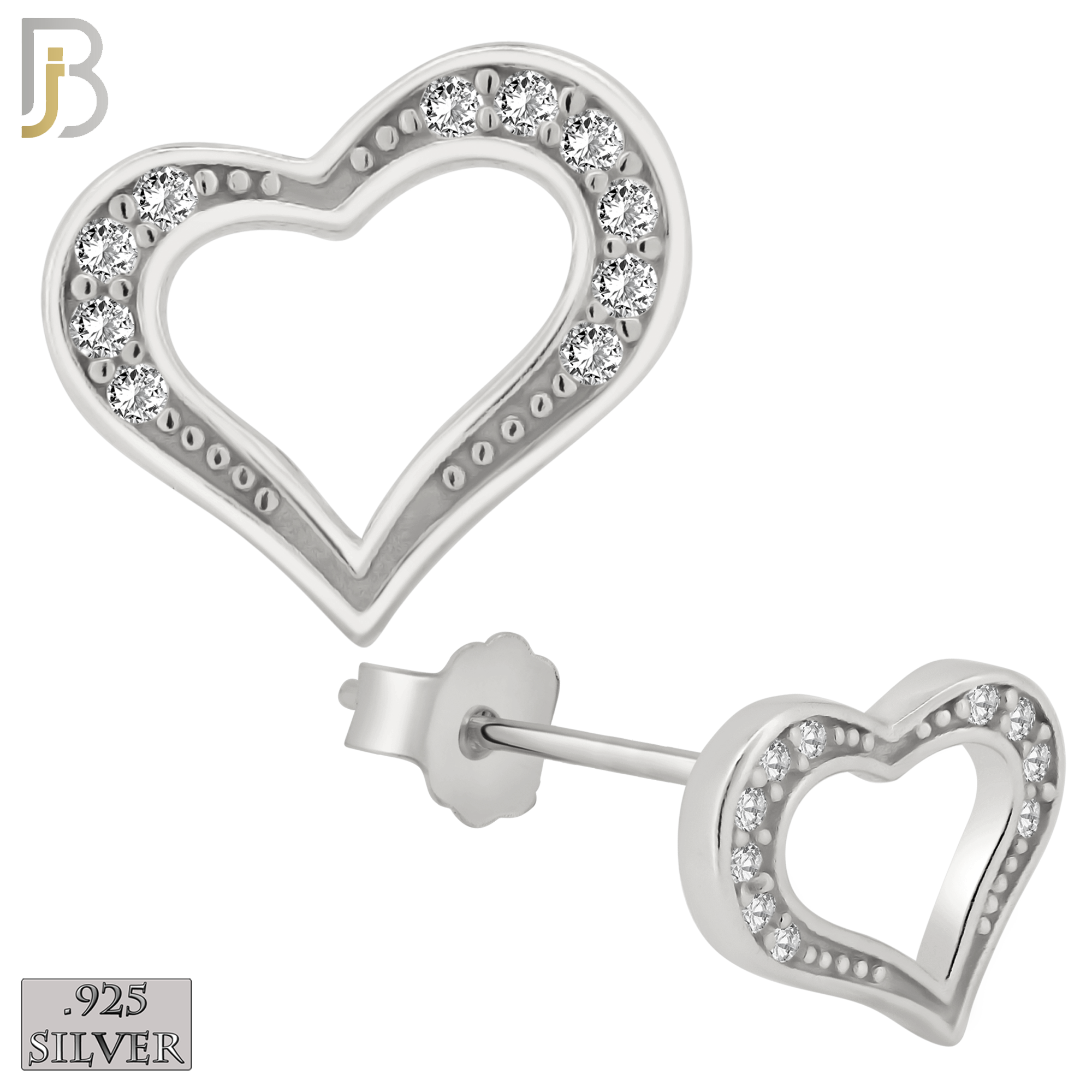 925-ES139 - .925 Sterling Silver Hollow Heart Design with Zircon Design Earring Stud image 1