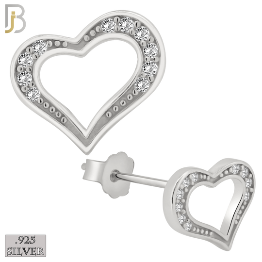 925-ES139 - .925 Sterling Silver Hollow Heart Design with Zircon Design Earring Stud image 1