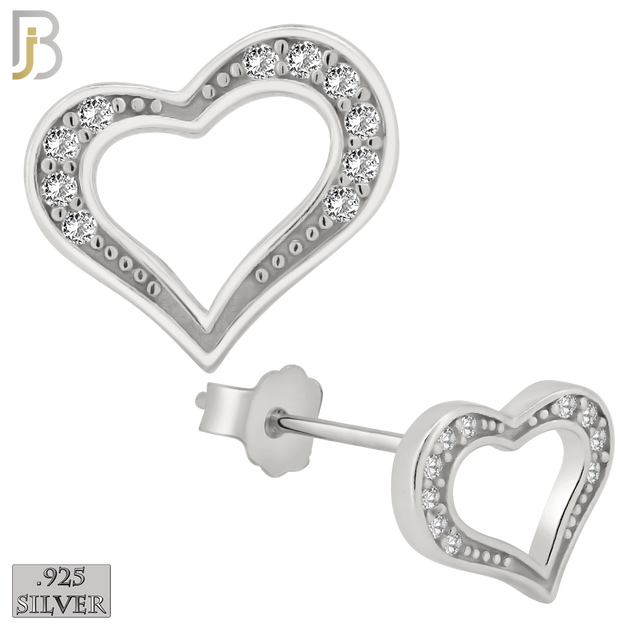 925-ES139 - .925 Sterling Silver Hollow Heart Design with Zircon Design Earring Stud image 1