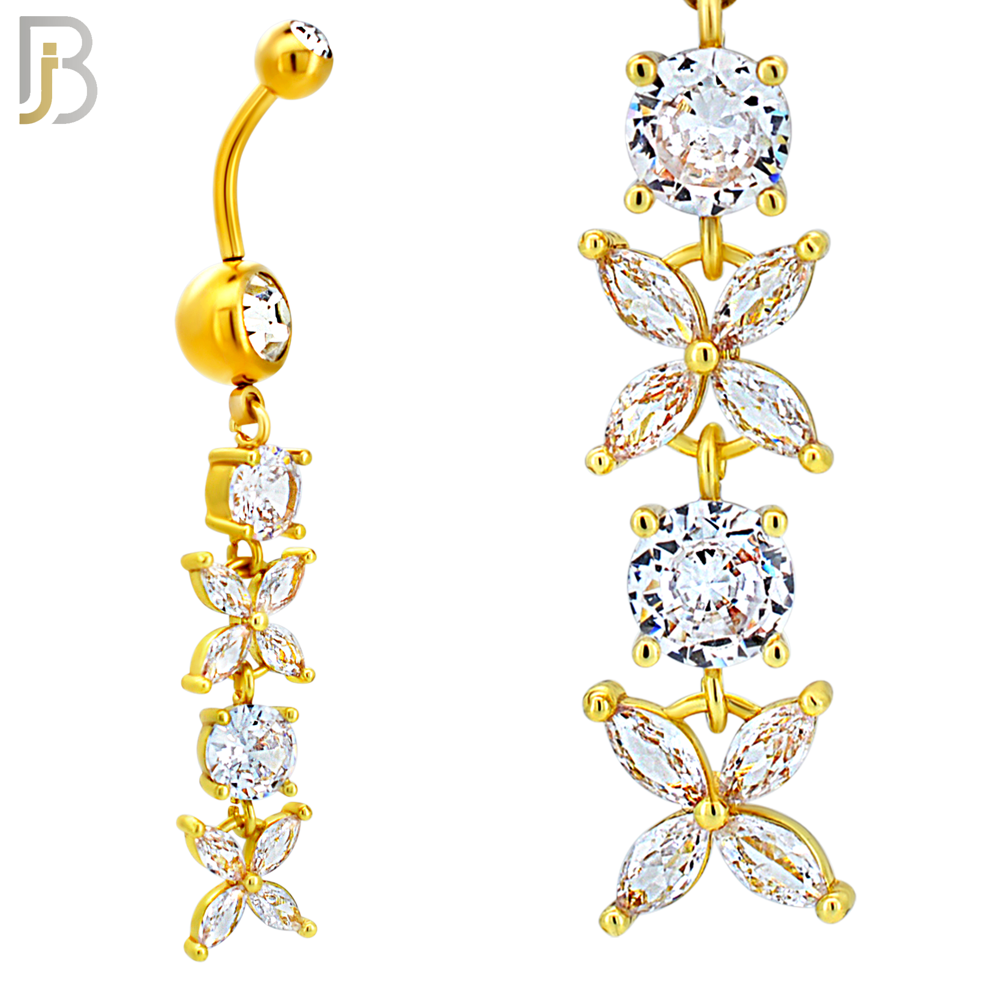 N0144 - Steel - 316L Surgical Steel Dangling Flower with Multi CZ Belly Ring image 4