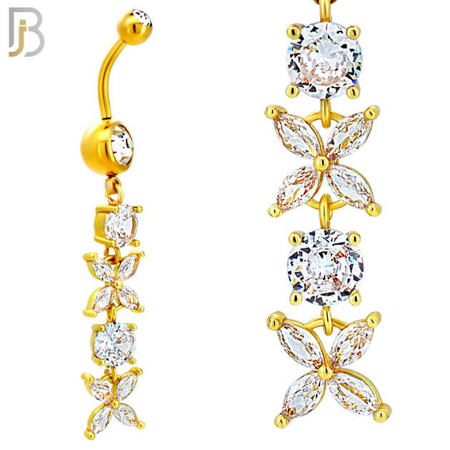 N0144 - Steel - 316L Surgical Steel Dangling Flower with Multi CZ Belly Ring image 4