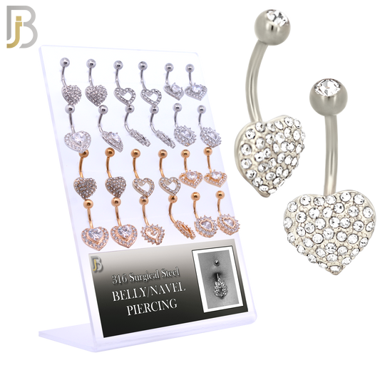 PK-NB17 - 316L Surgical Steel Different Heart Design Banana Belly Ring Pack of 24 image 0