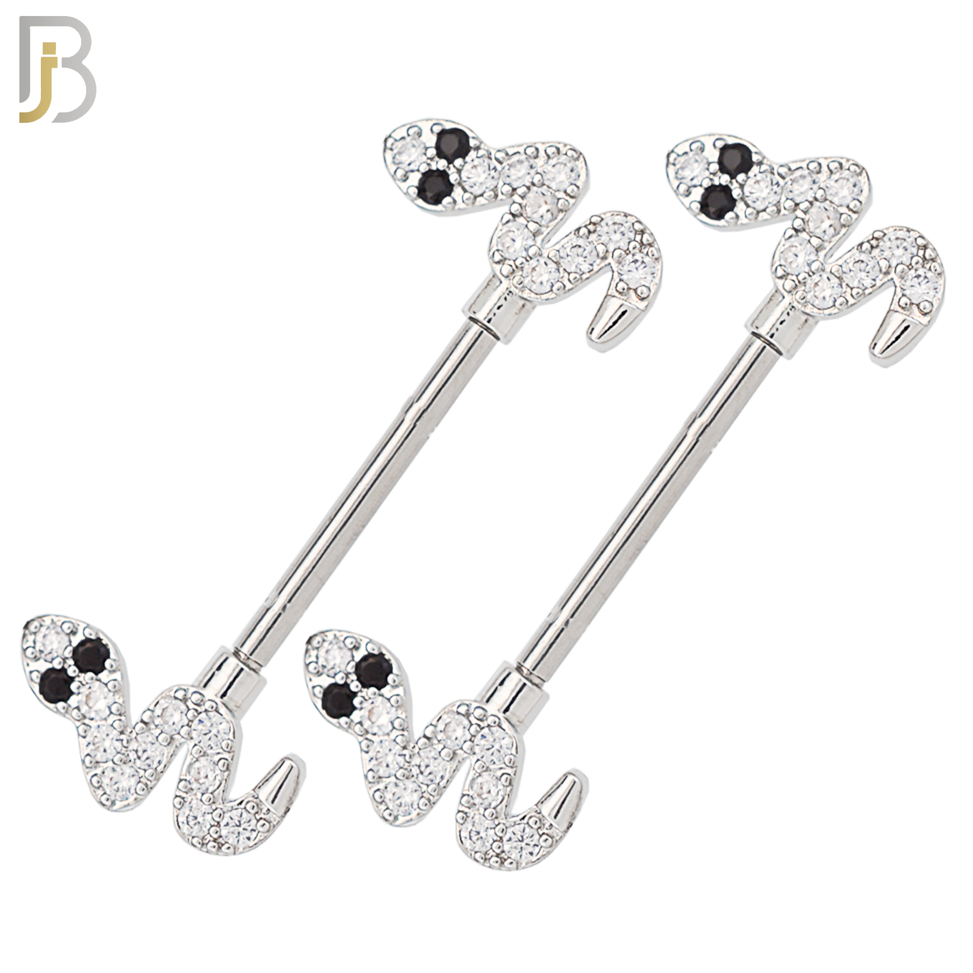 NP49 - 316L Surgical Steel Snake Design with Multi Zircon Nipple Rings Pair image 0